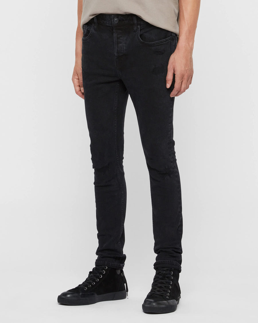 Cigarette Skinny Damaged Denim Jeans Black