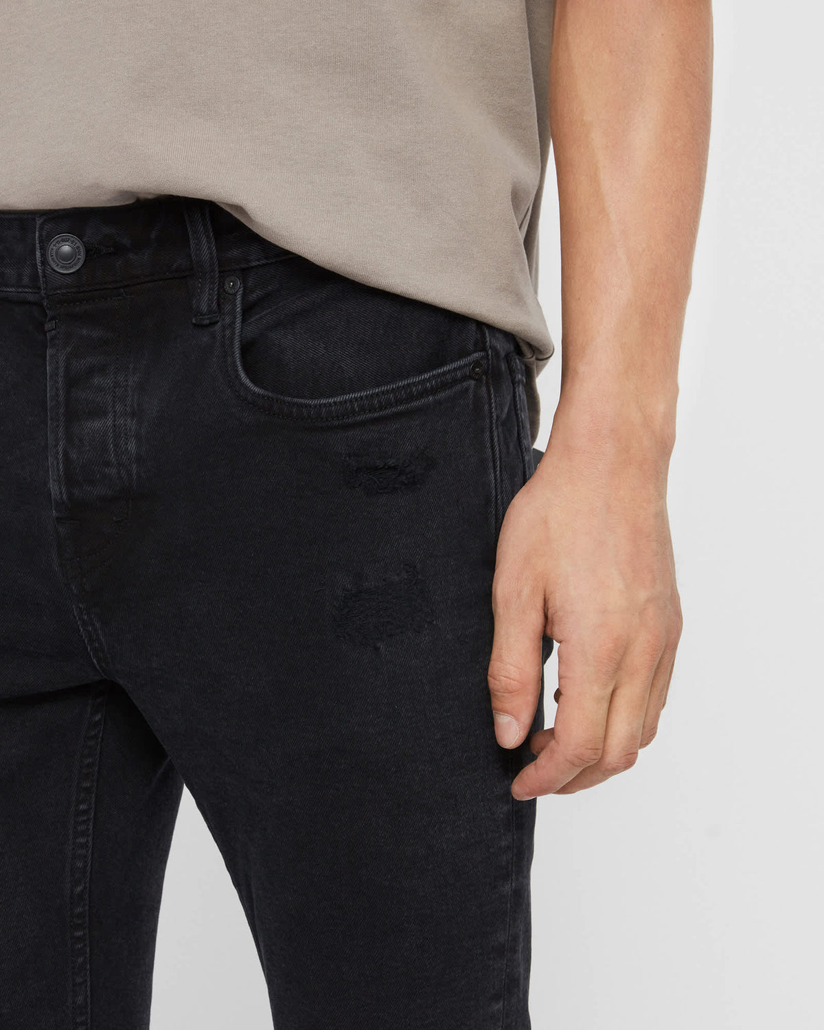 Cigarette Skinny Damaged Denim Jeans Black