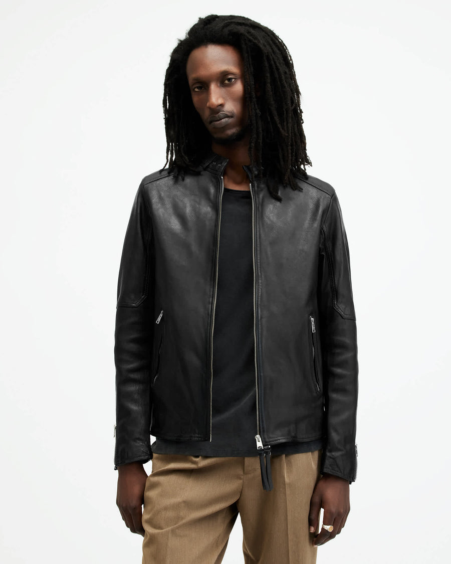 Cora Leather Snap Back Collar Jacket Jet Black