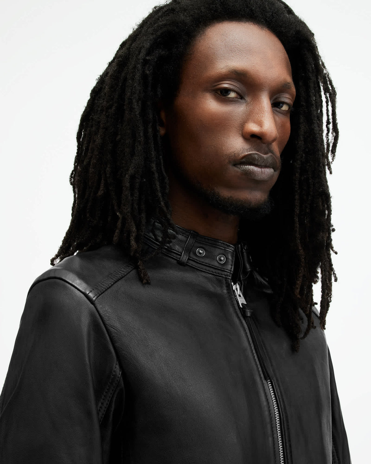 Cora Leather Snap Back Collar Jacket Jet Black