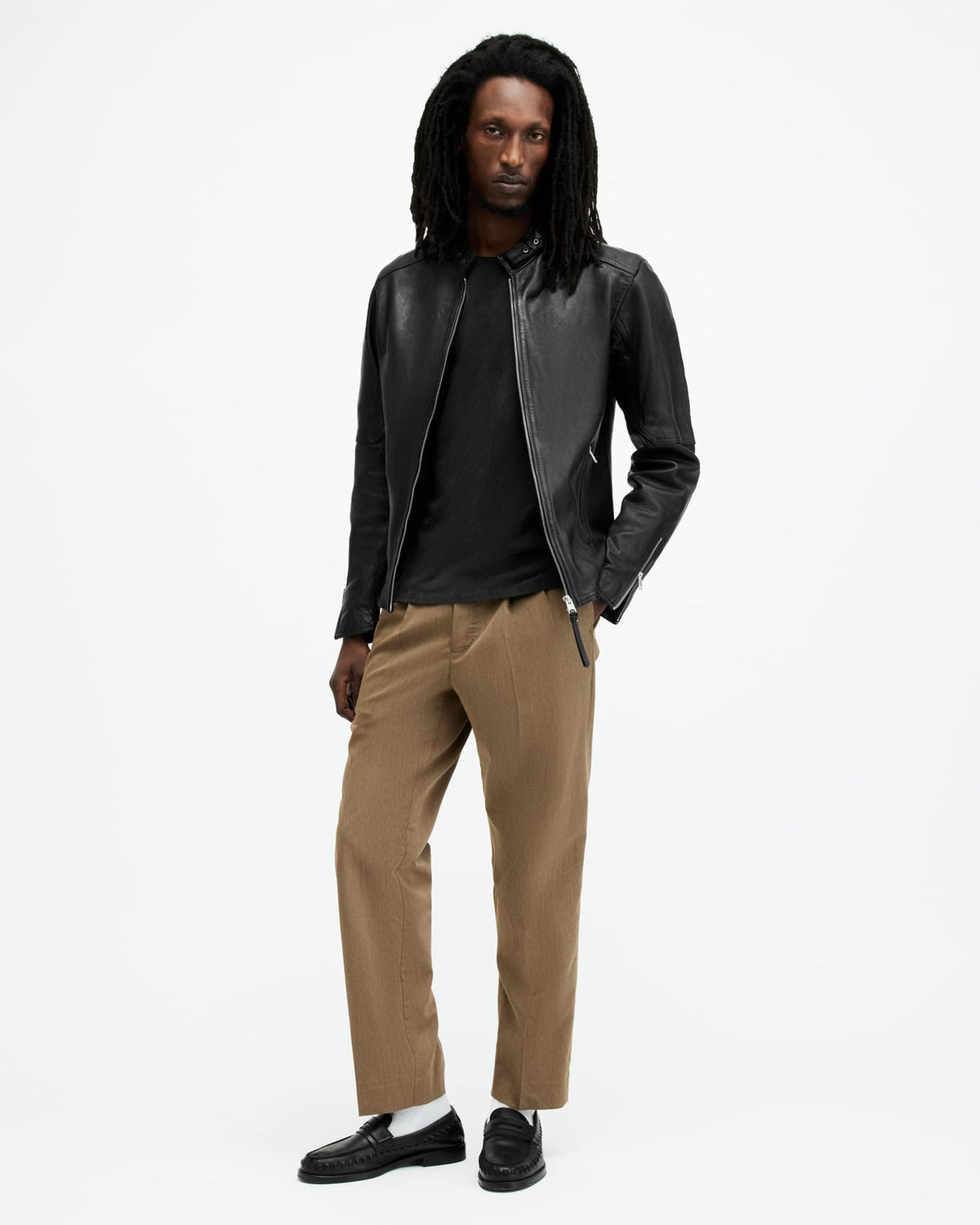 Cora Leather Snap Back Collar Jacket Jet Black