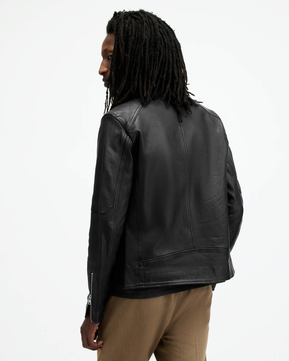 Cora Leather Snap Back Collar Jacket Jet Black