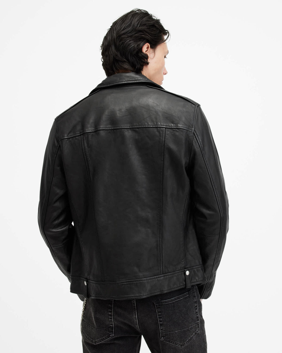 Milo Asymmetric Zip Leather Biker Jacket Black