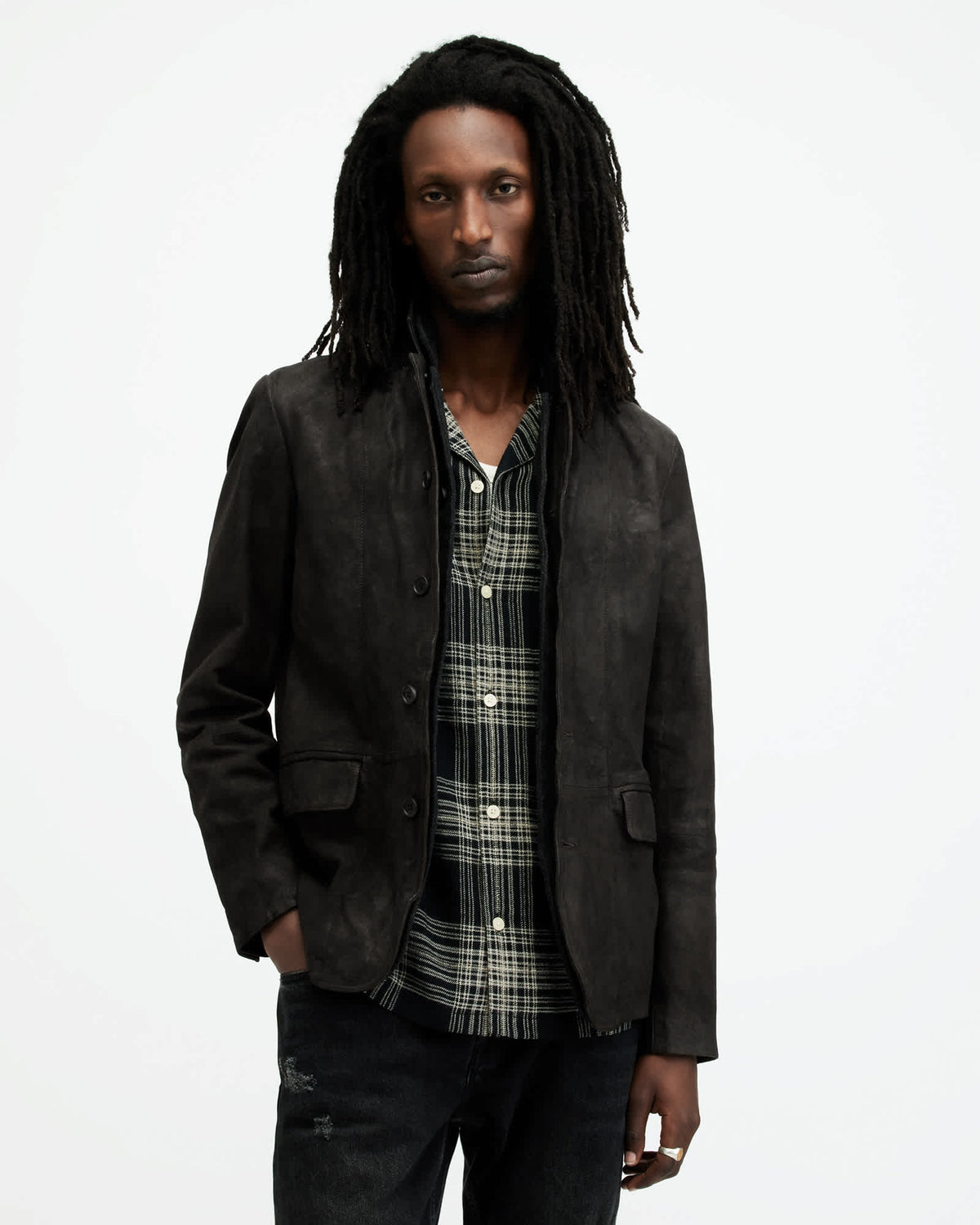 Survey Waxed Suede Double Layer Blazer ANTHRACITE GREY