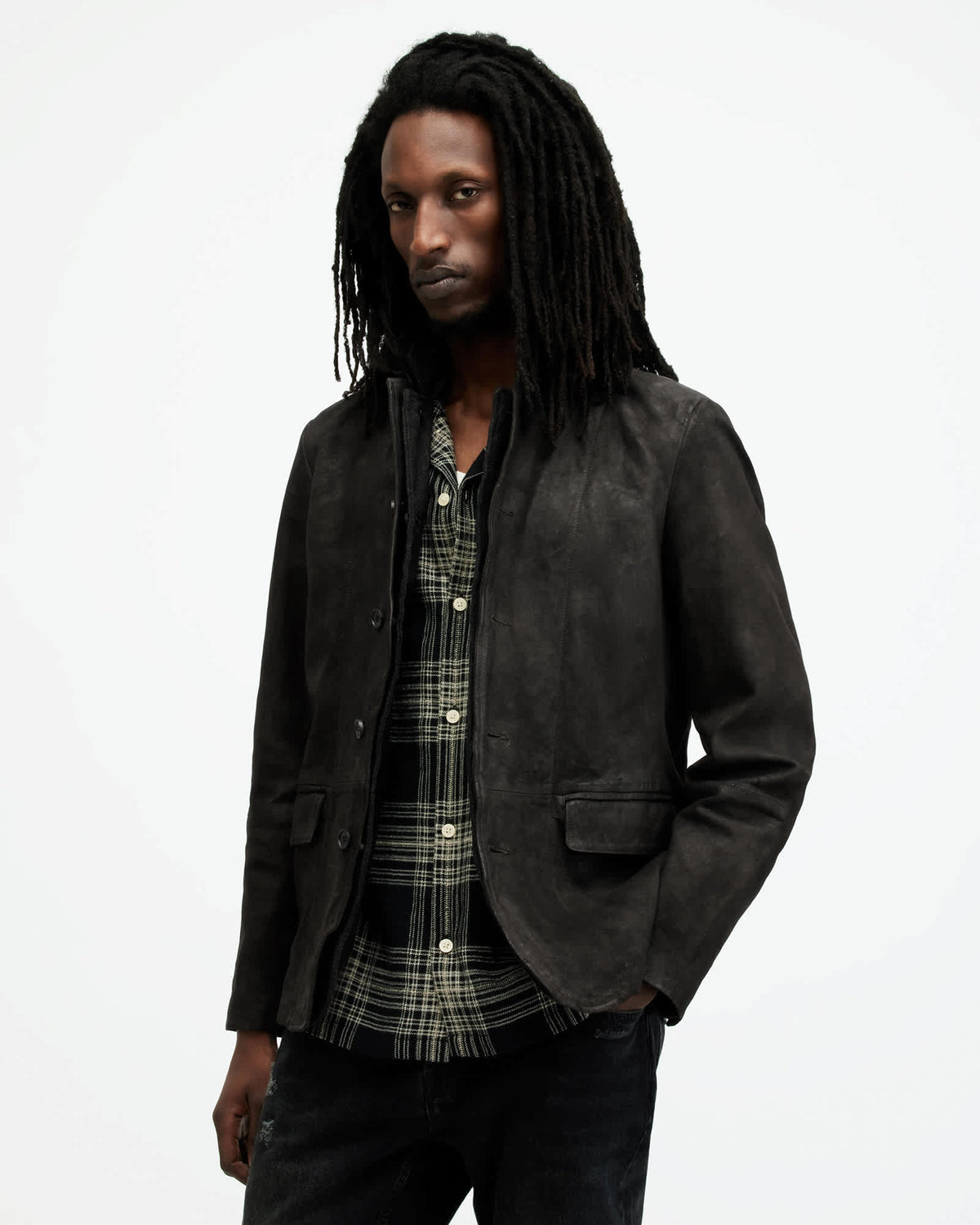 Survey Waxed Suede Double Layer Blazer ANTHRACITE GREY