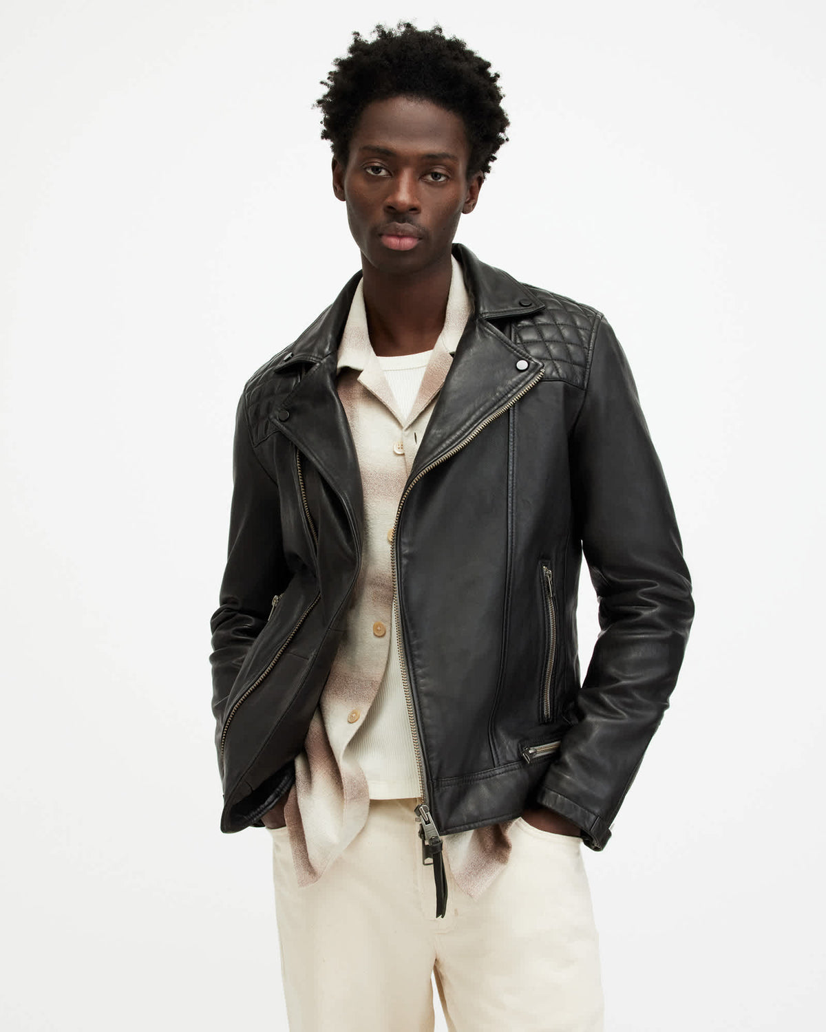 Conroy Textured Leather Biker Jacket INK NAVY