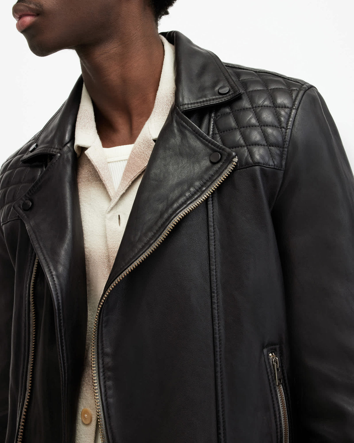 Conroy Textured Leather Biker Jacket INK NAVY