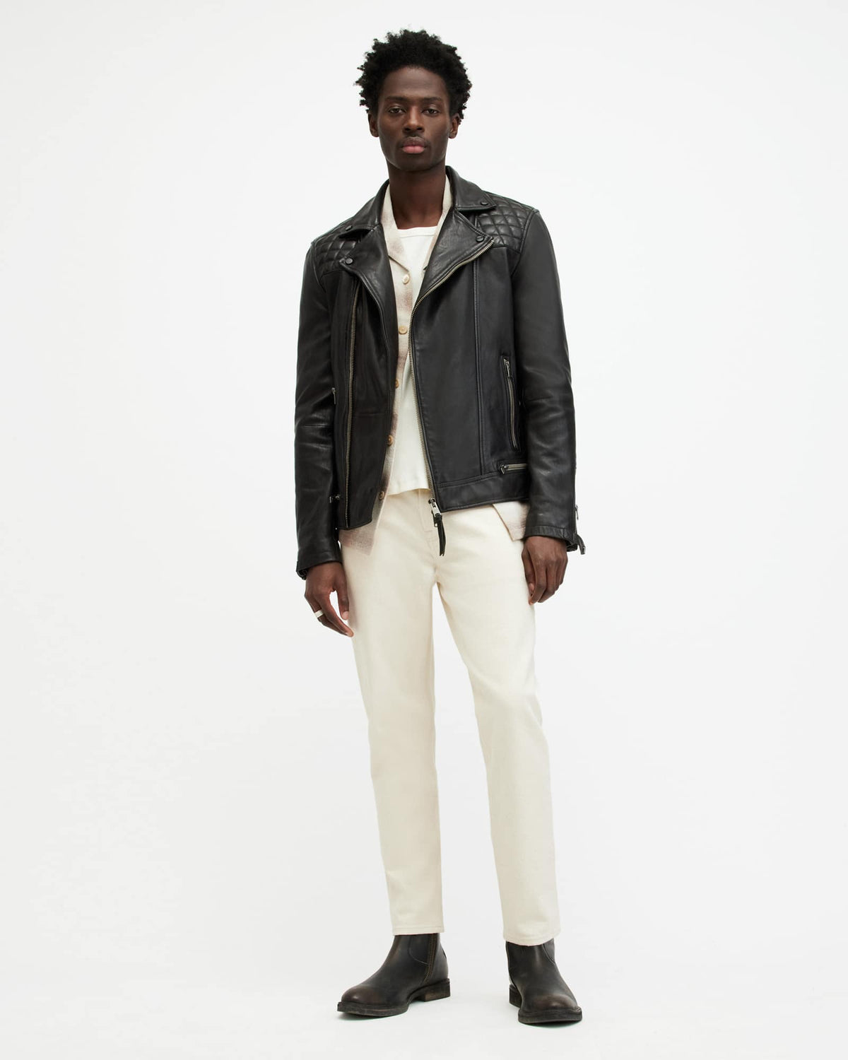 Conroy Textured Leather Biker Jacket INK NAVY