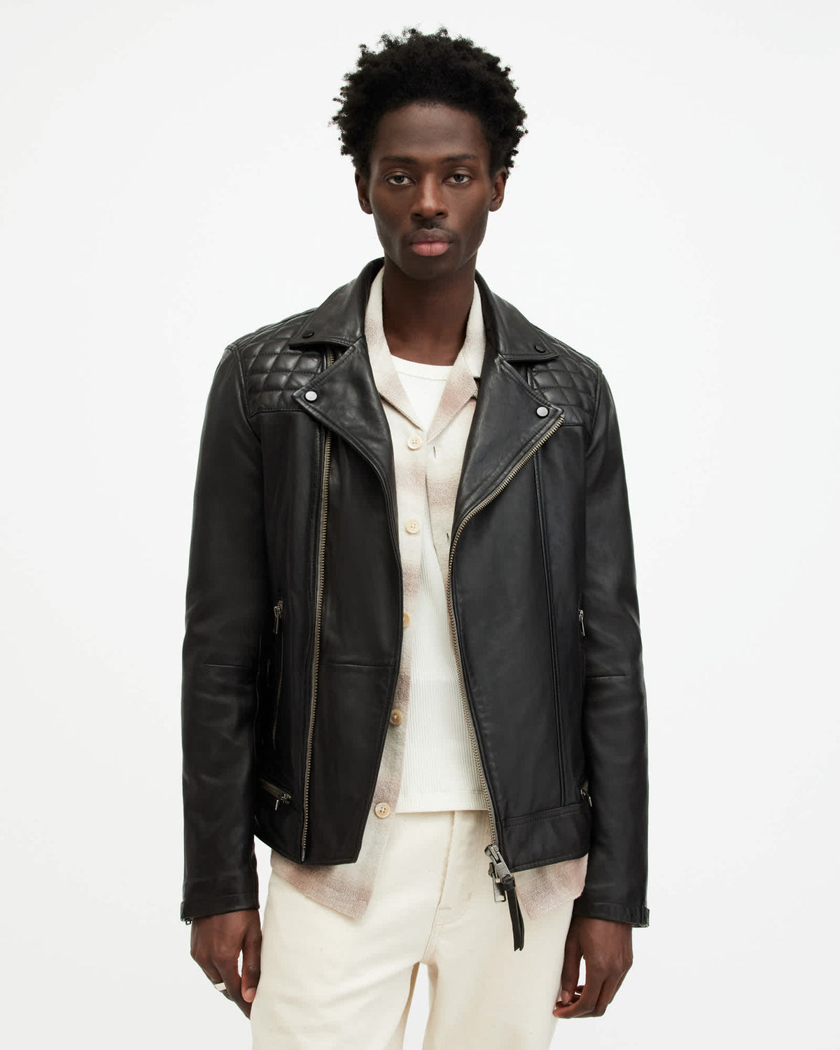 Conroy Textured Leather Biker Jacket INK NAVY