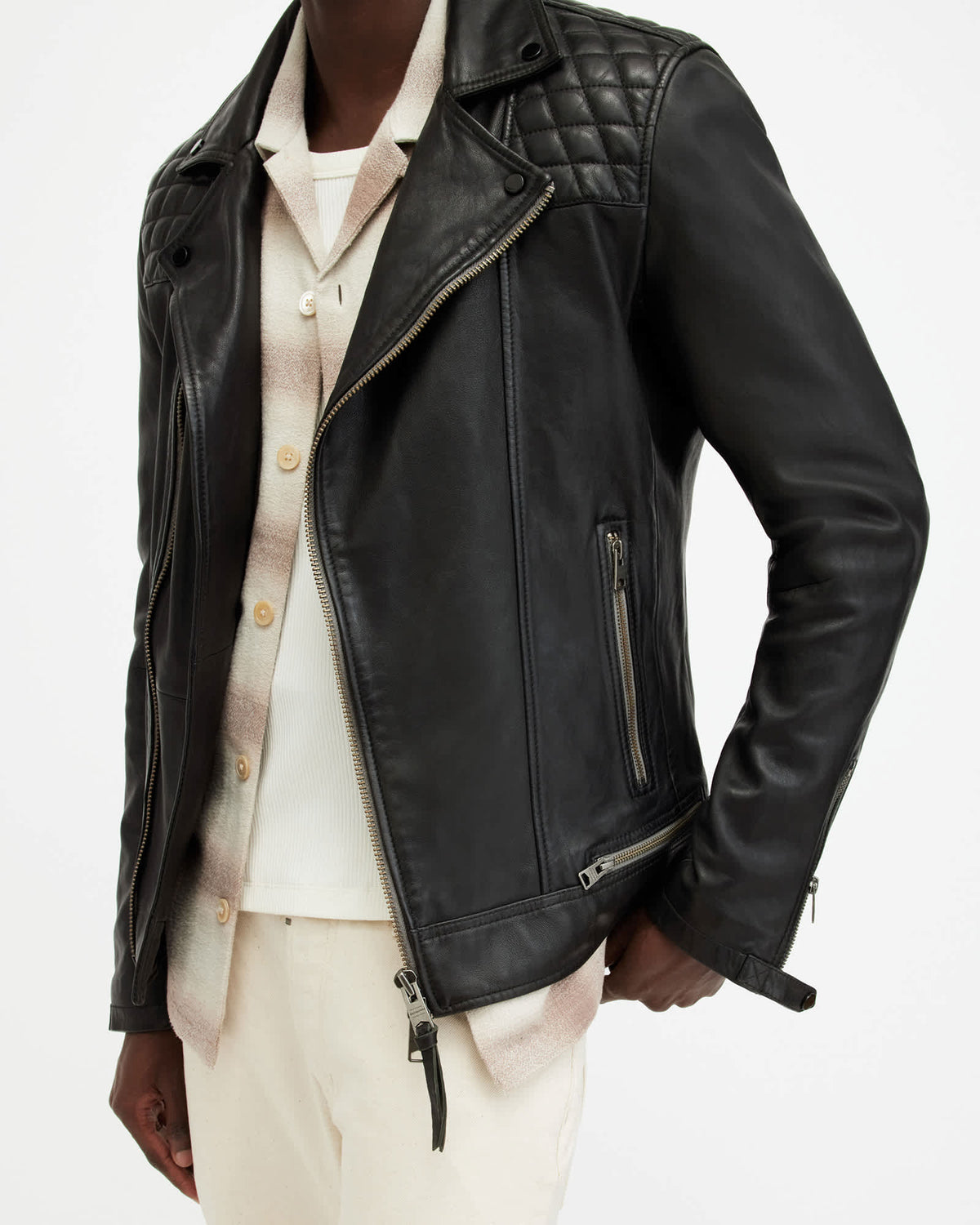 Conroy Textured Leather Biker Jacket INK NAVY