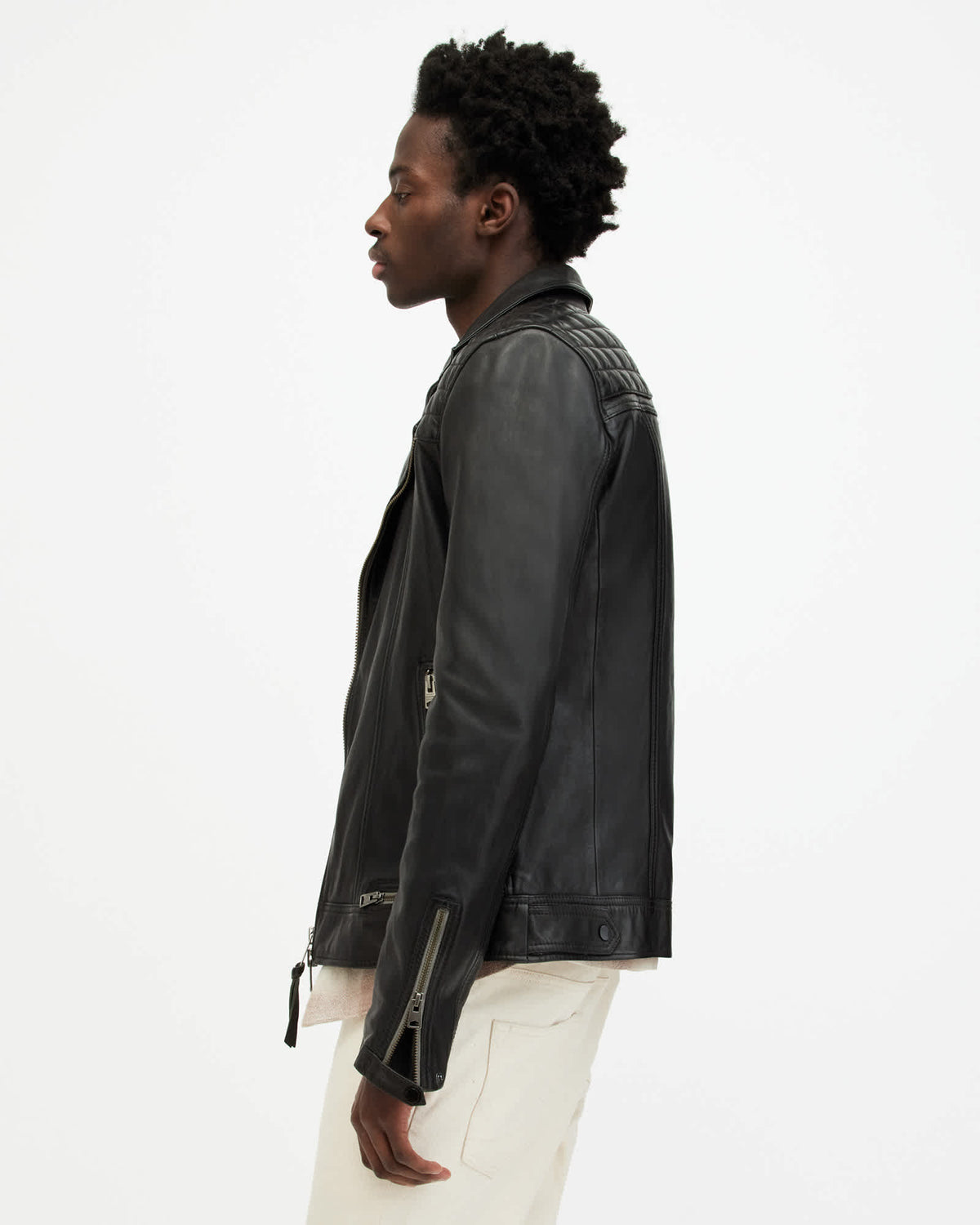 Conroy Textured Leather Biker Jacket INK NAVY