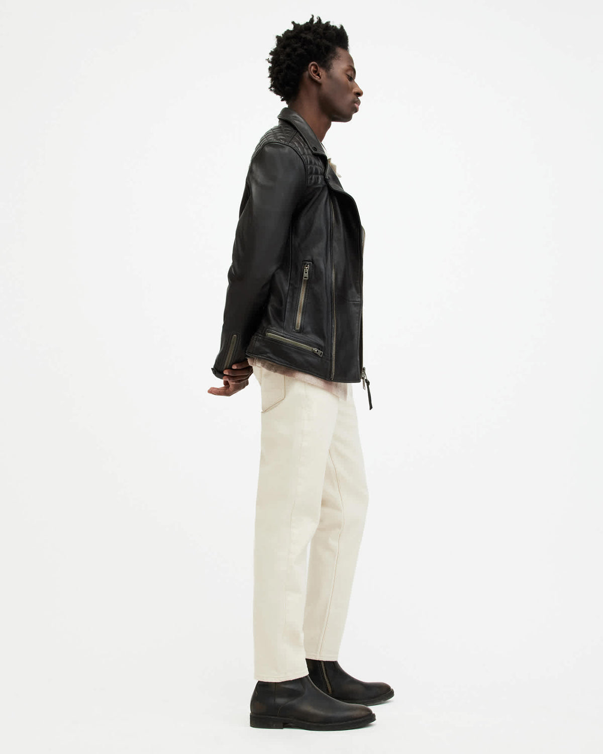 Conroy Textured Leather Biker Jacket INK NAVY