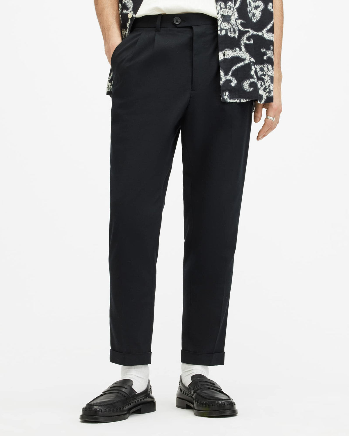 Tallis Slim Fit Cropped Tapered Trousers Black