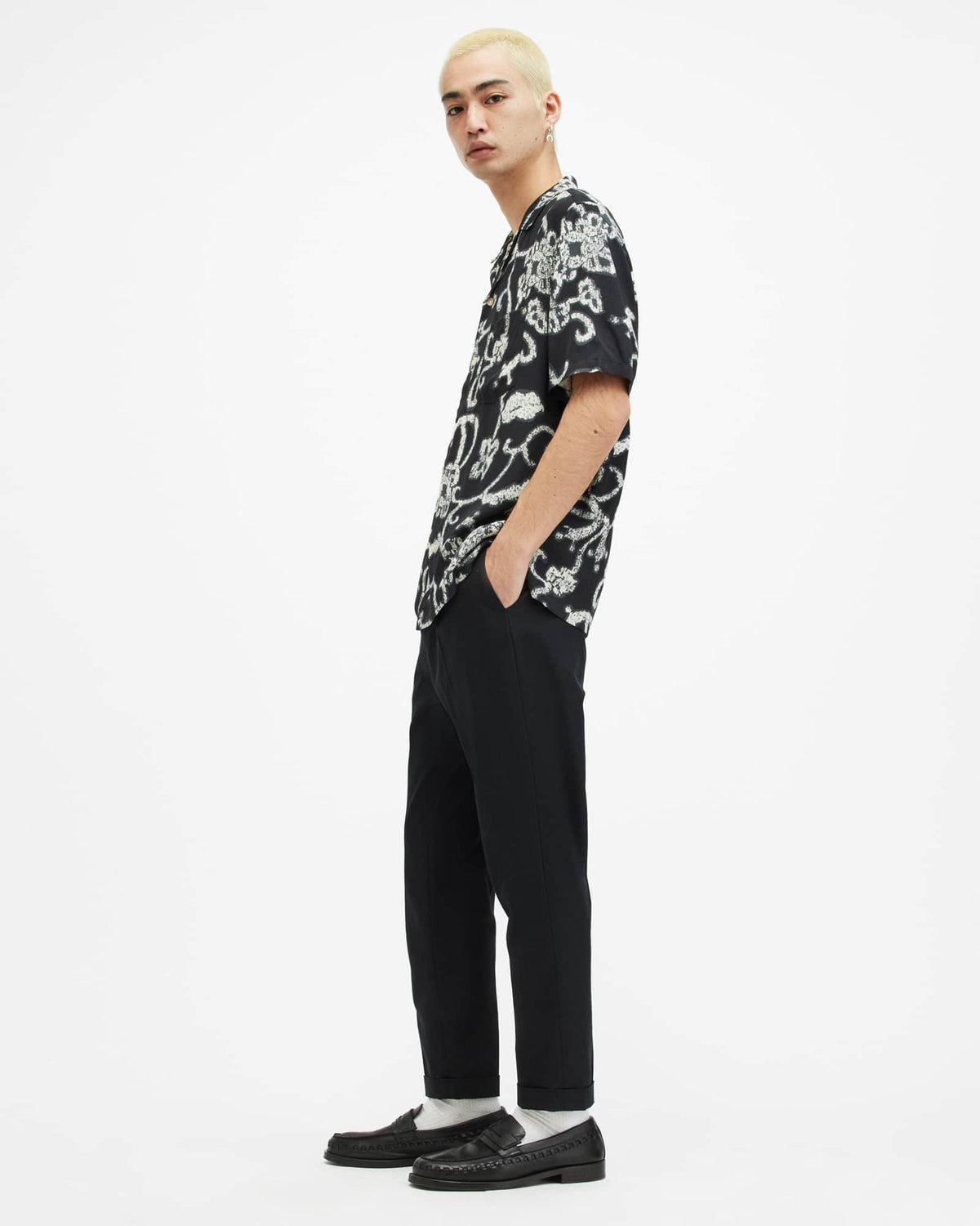 Tallis Slim Fit Cropped Tapered Trousers Black