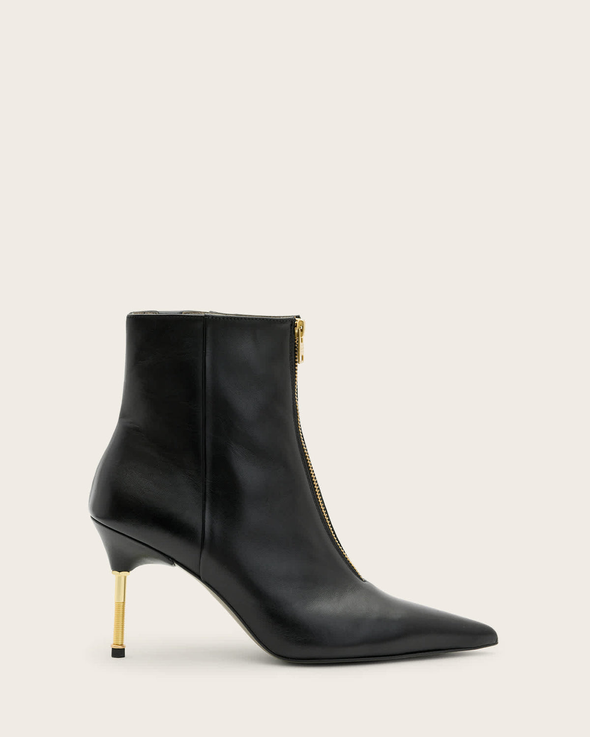 Natasha Pointed Zip Up Leather Boots BLACK/WARM BRASS