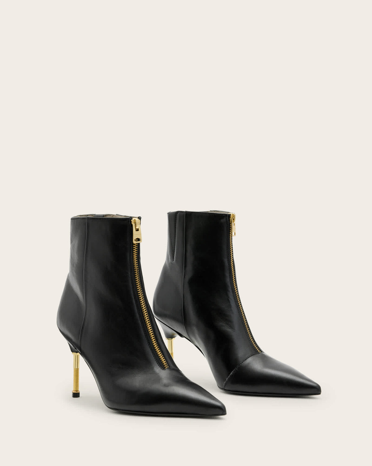 Natasha Pointed Zip Up Leather Boots BLACK/WARM BRASS