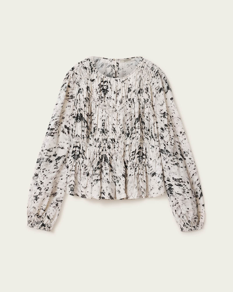 Melani Round Neck Gathered Top CANTER ECRU WHITE