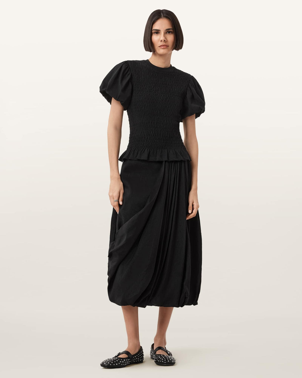 Nia Draped Midi Skirt Black