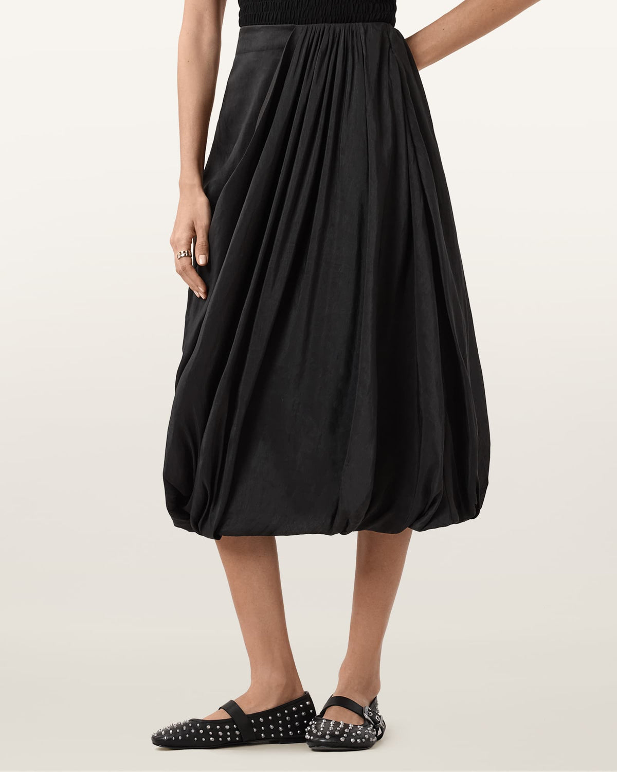 Nia Draped Midi Skirt Black