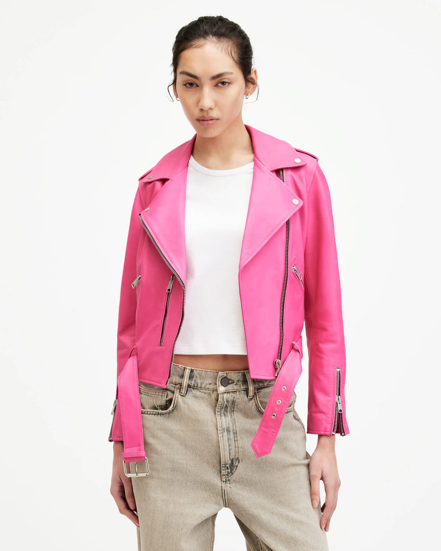 Balfern Leather Biker Jacket Neon Pink