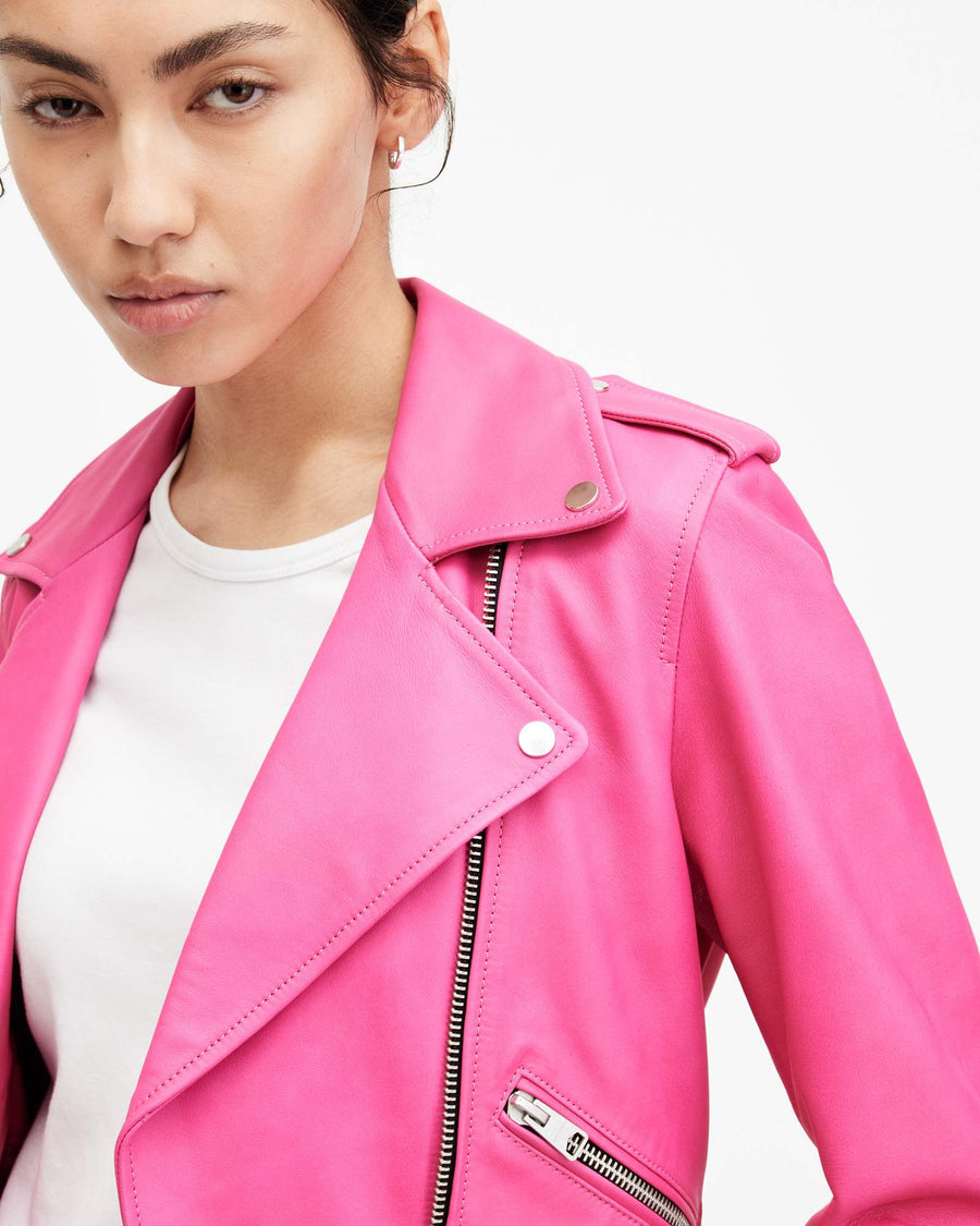 Balfern Leather Biker Jacket Neon Pink