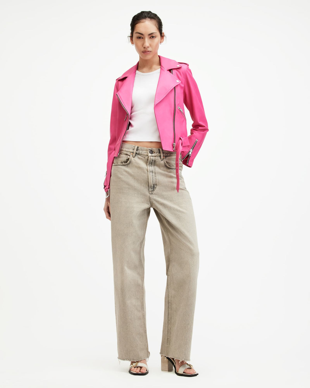 Balfern Leather Biker Jacket Neon Pink