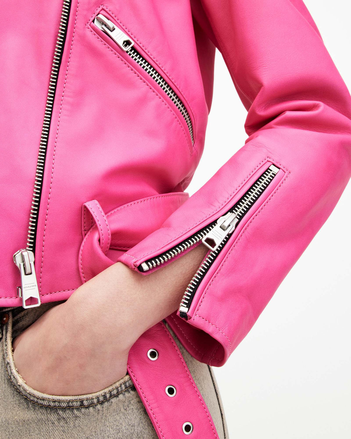 Balfern Leather Biker Jacket Neon Pink