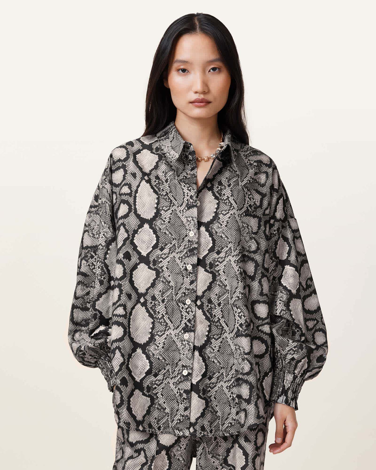 Charli Snake Print Long Sleeve Shirt FLOW ECRU WHITE
