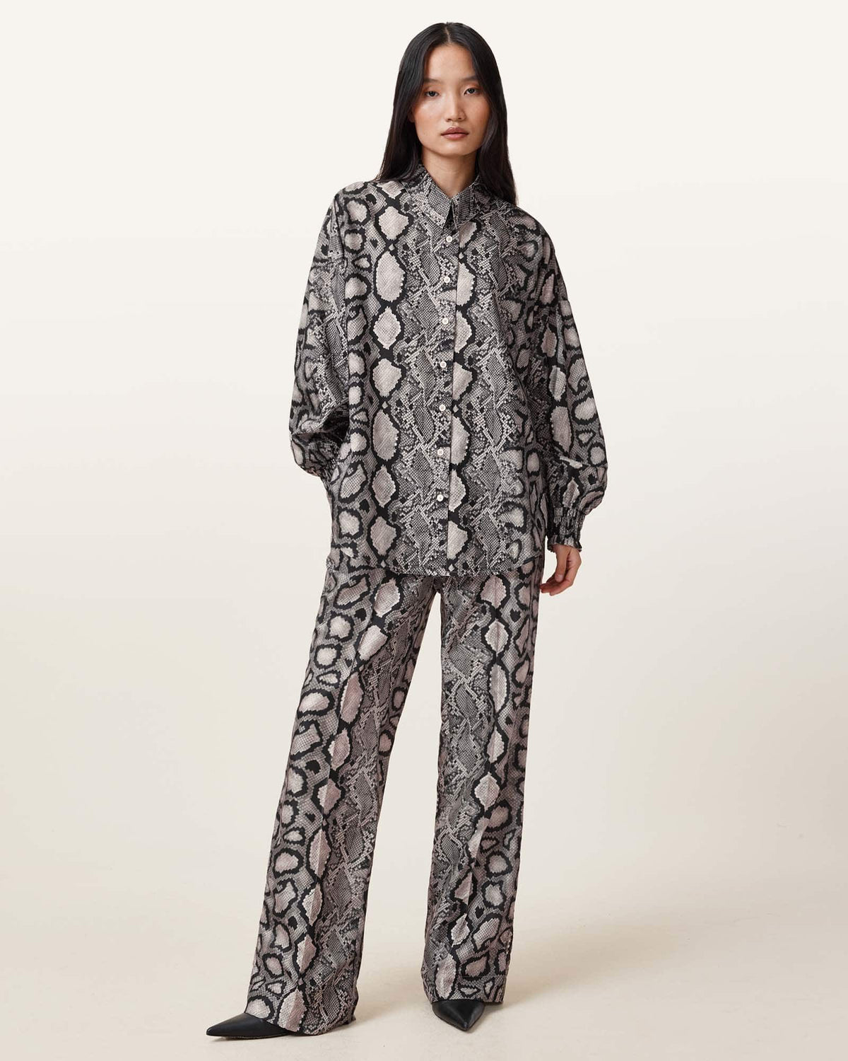 Charli Snake Print Long Sleeve Shirt FLOW ECRU WHITE