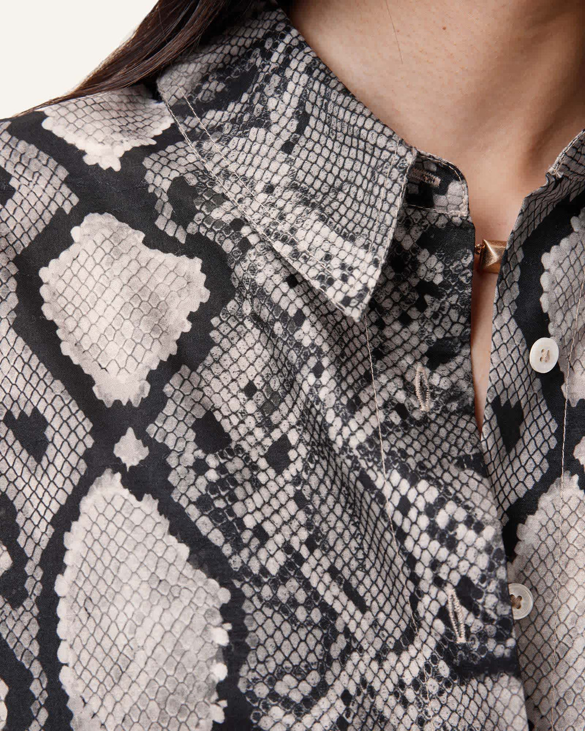 Charli Snake Print Long Sleeve Shirt FLOW ECRU WHITE