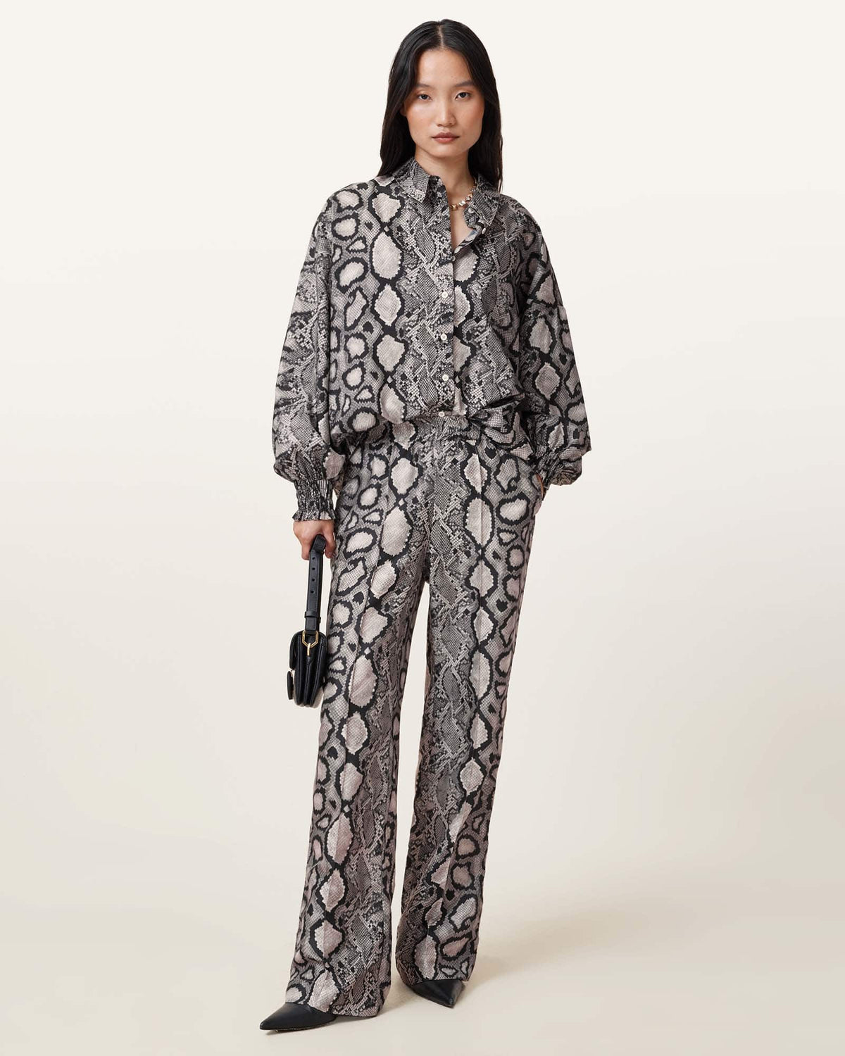 Charli Snake Print Long Sleeve Shirt FLOW ECRU WHITE