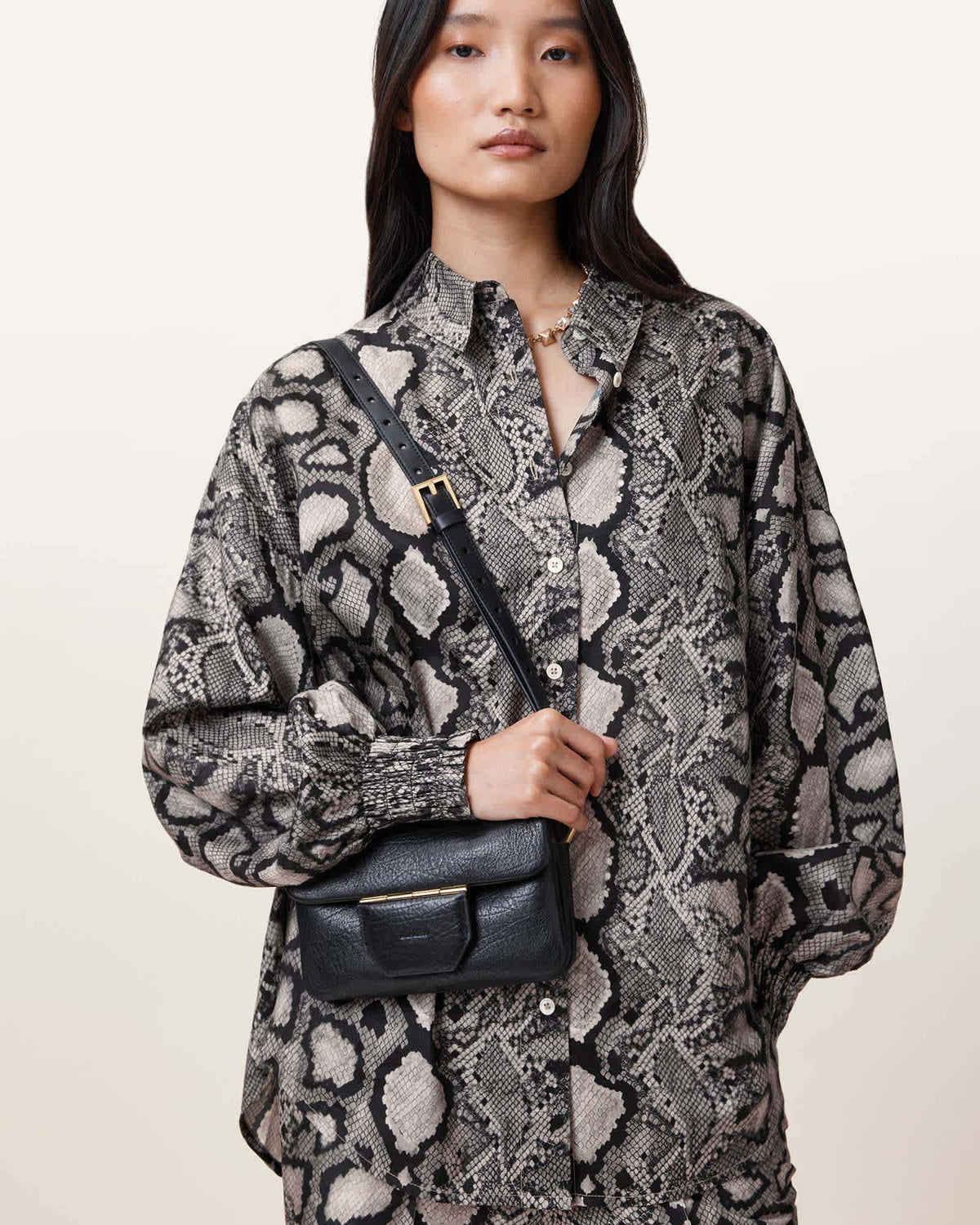 Charli Snake Print Long Sleeve Shirt FLOW ECRU WHITE