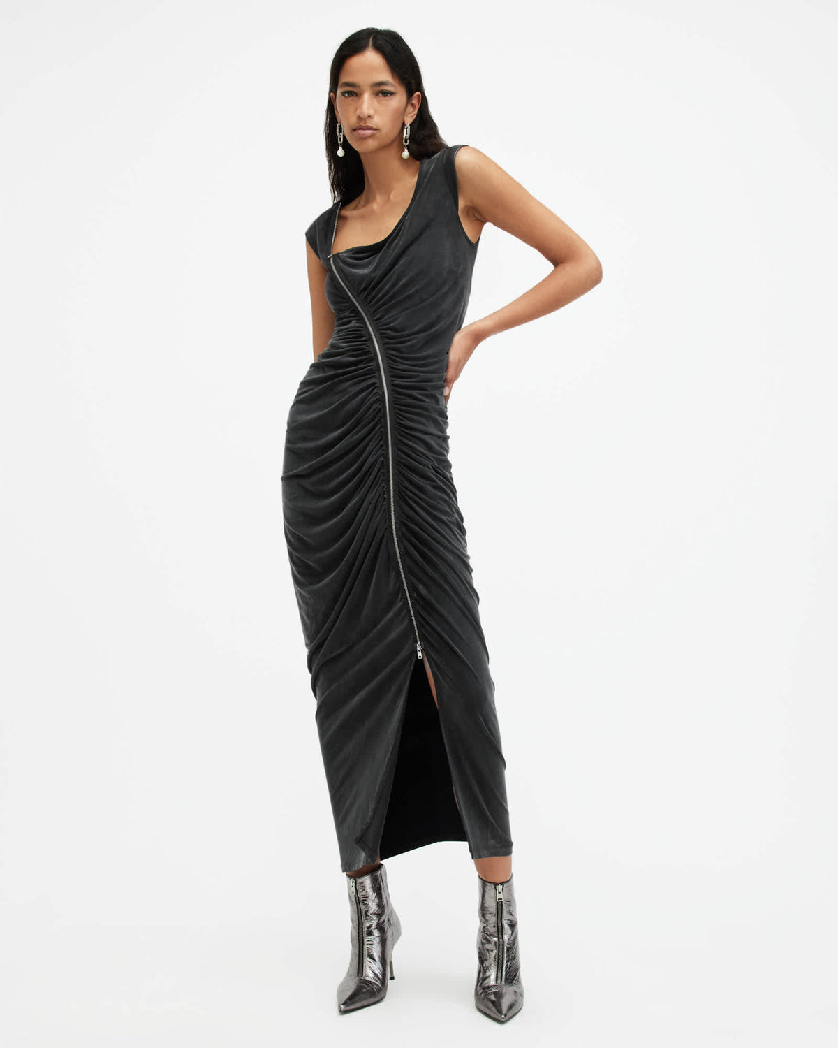 Umbra Draped Zip Slim Fit Dress Black