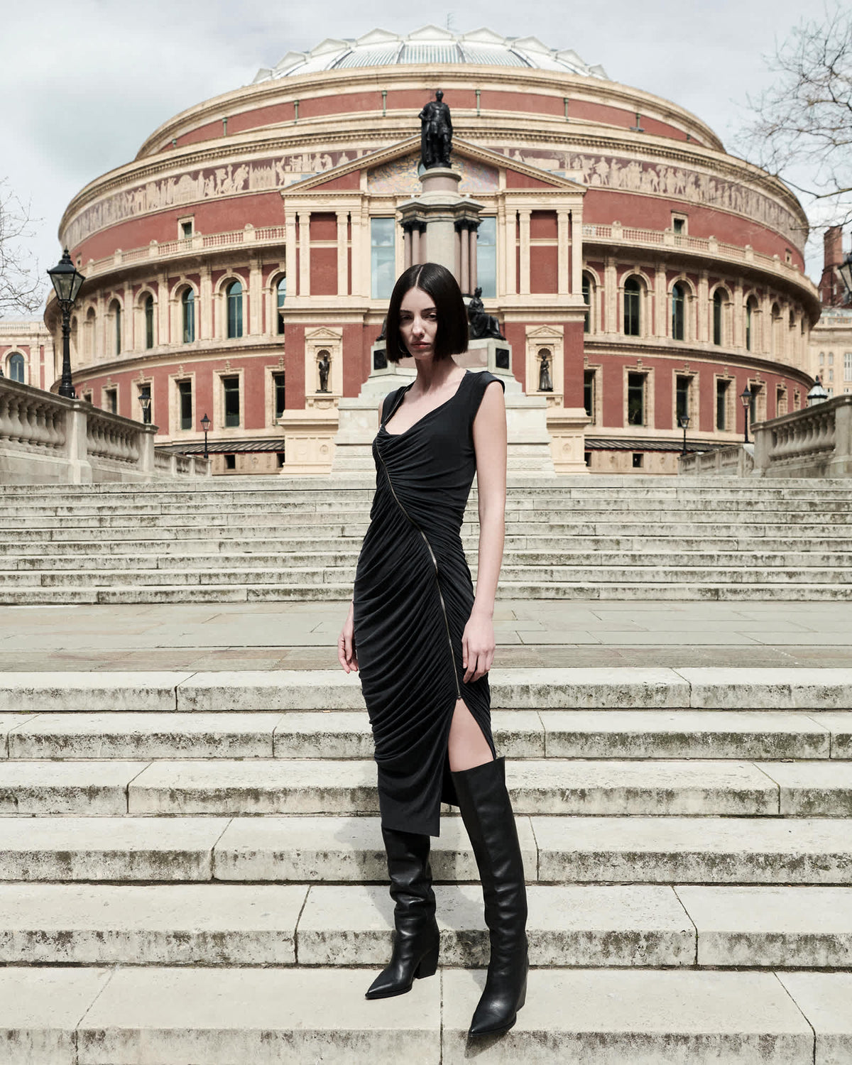 Umbra Draped Zip Slim Fit Dress Black