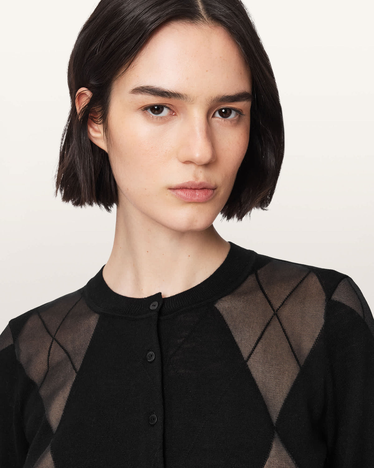 Bern Wool Blend Argyle Cardigan Black