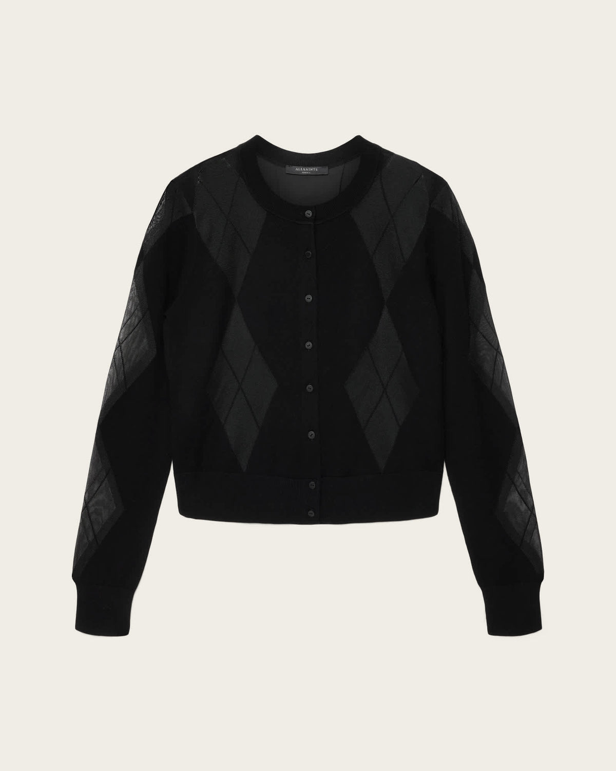 Bern Wool Blend Argyle Cardigan Black
