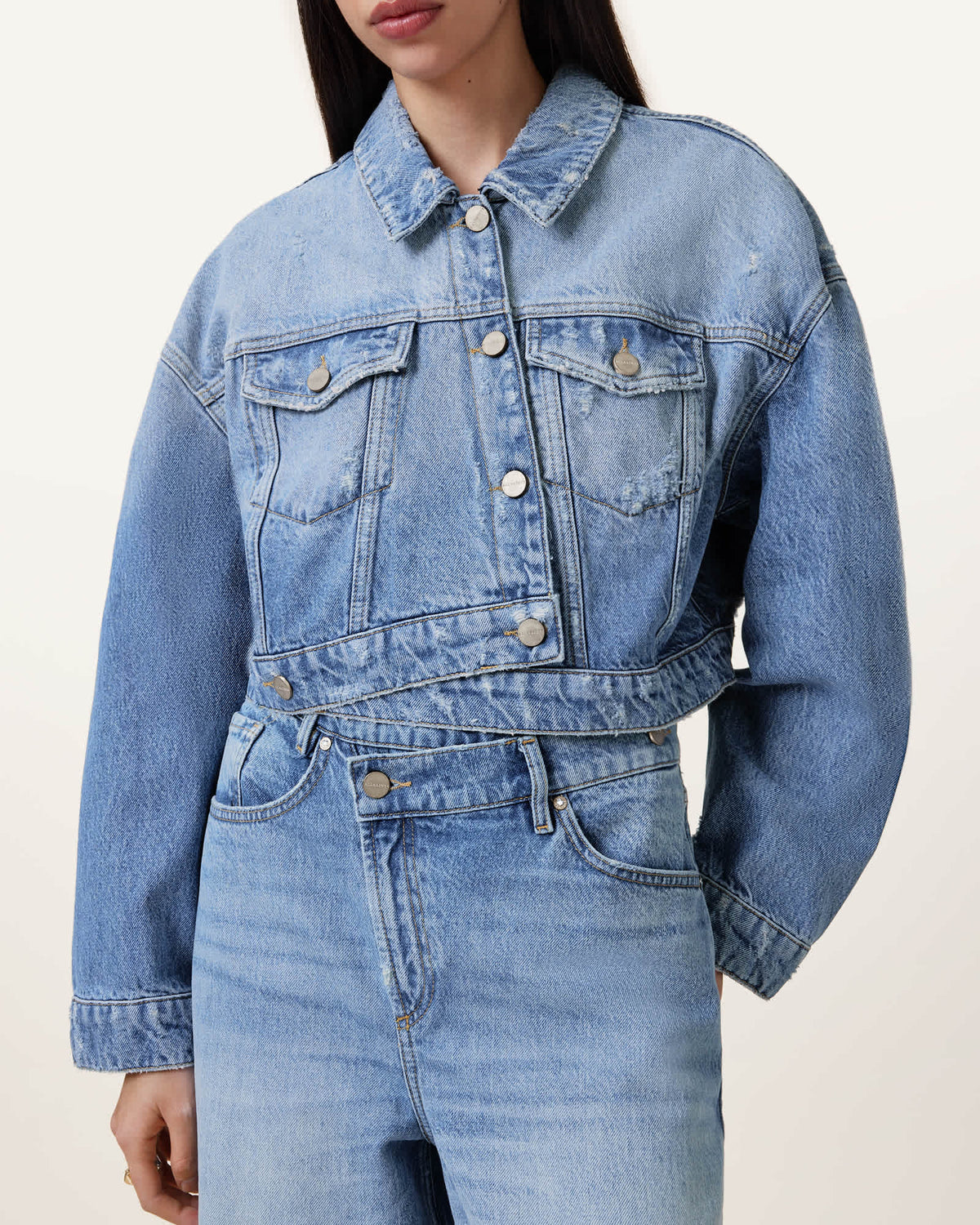 Aki Crossover Denim Jacket Light Indigo
