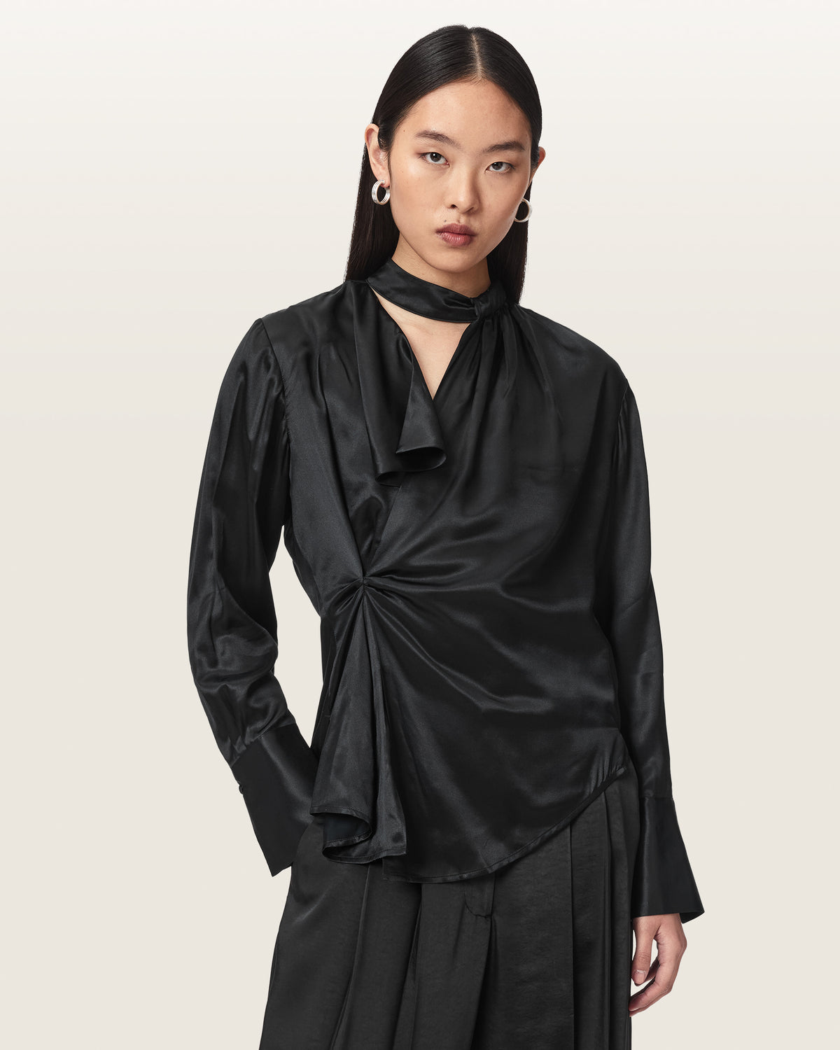 Zellie Silk Blend Pleated Top