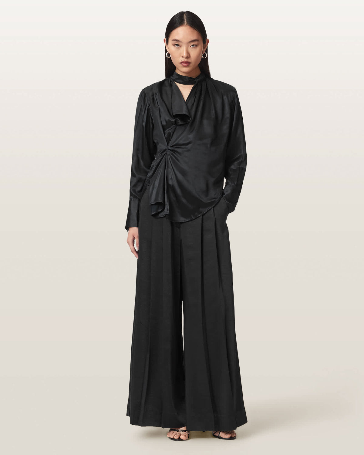 Zellie Silk Blend Pleated Top Black