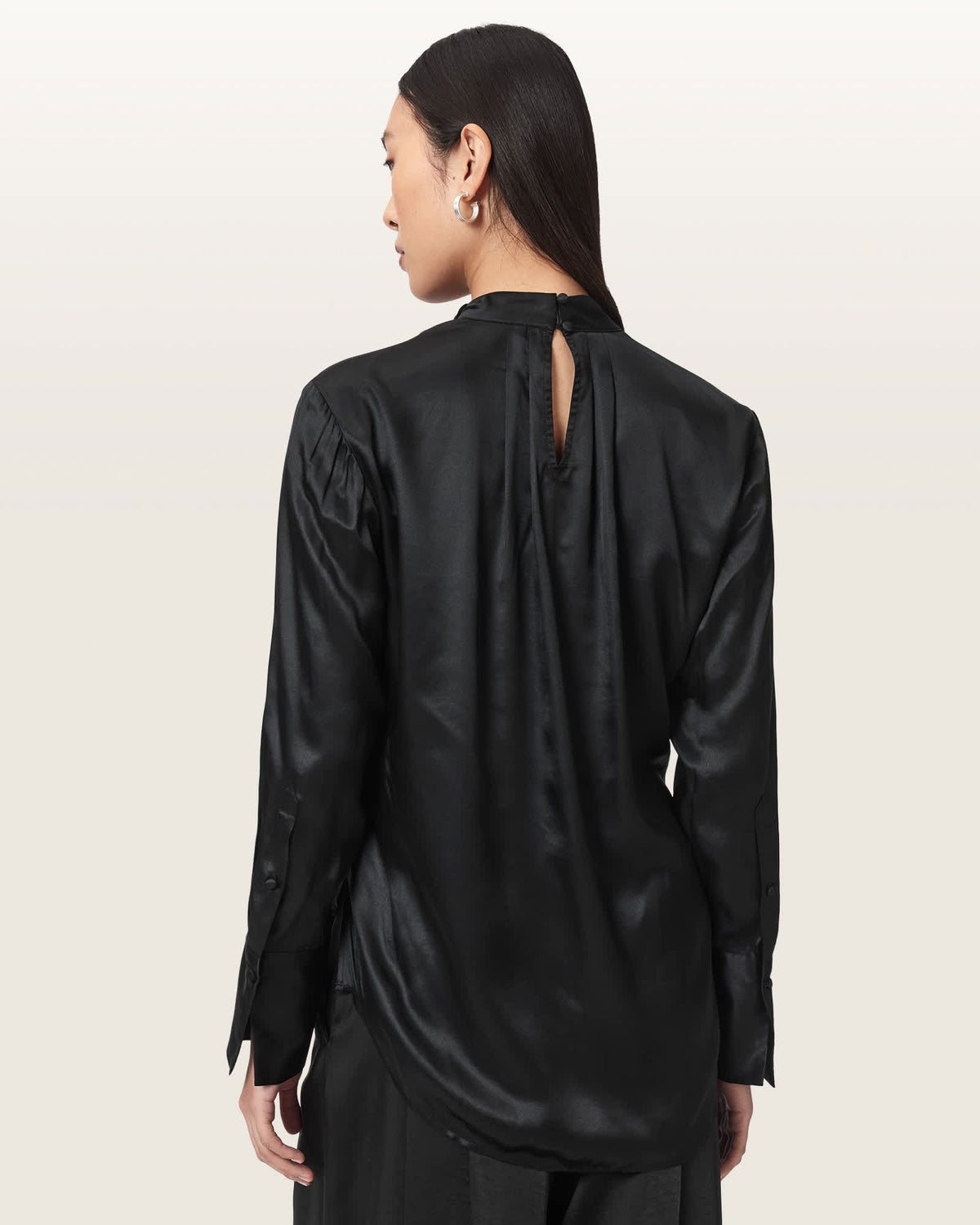 Zellie Silk Blend Pleated Top Black