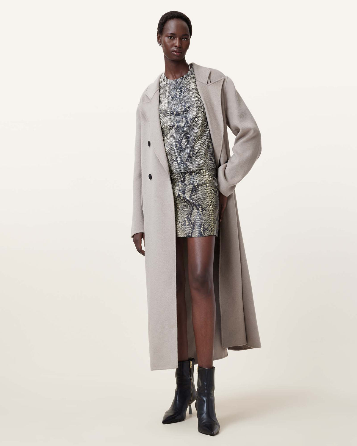 Renai Foil Snake Print Suede Mini Skirt