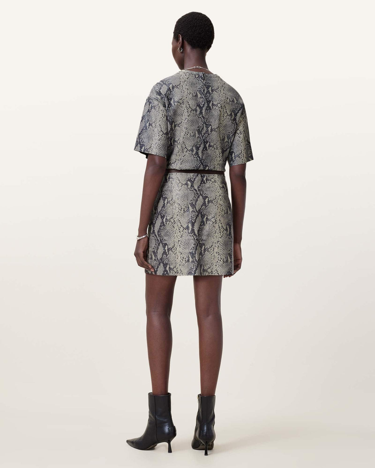 Renai Foil Snake Print Suede Mini Skirt NATURAL WHITE