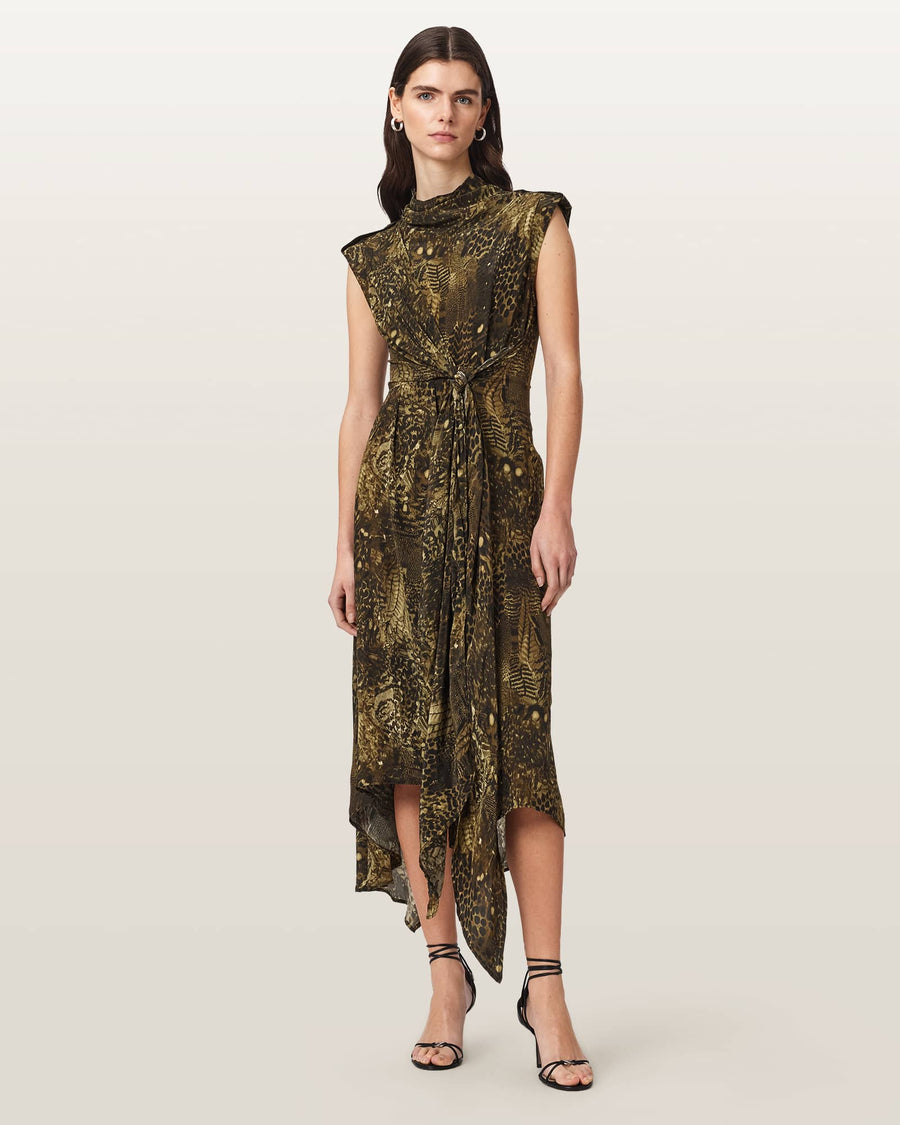 Persia Asymmetric Midi Dress BLIXA KHAKI GREEN