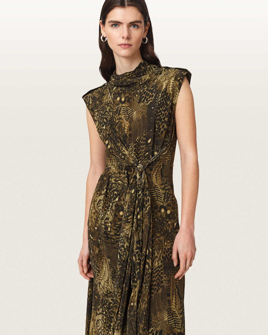 Persia Asymmetric Midi Dress BLIXA KHAKI GREEN