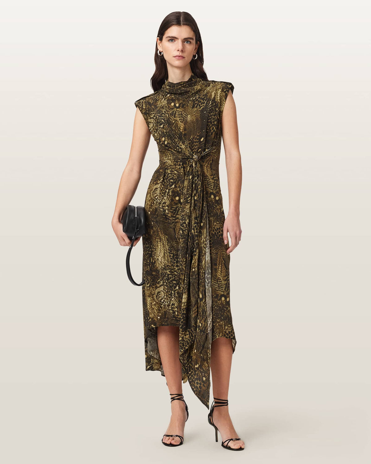 Persia Asymmetric Midi Dress BLIXA KHAKI GREEN