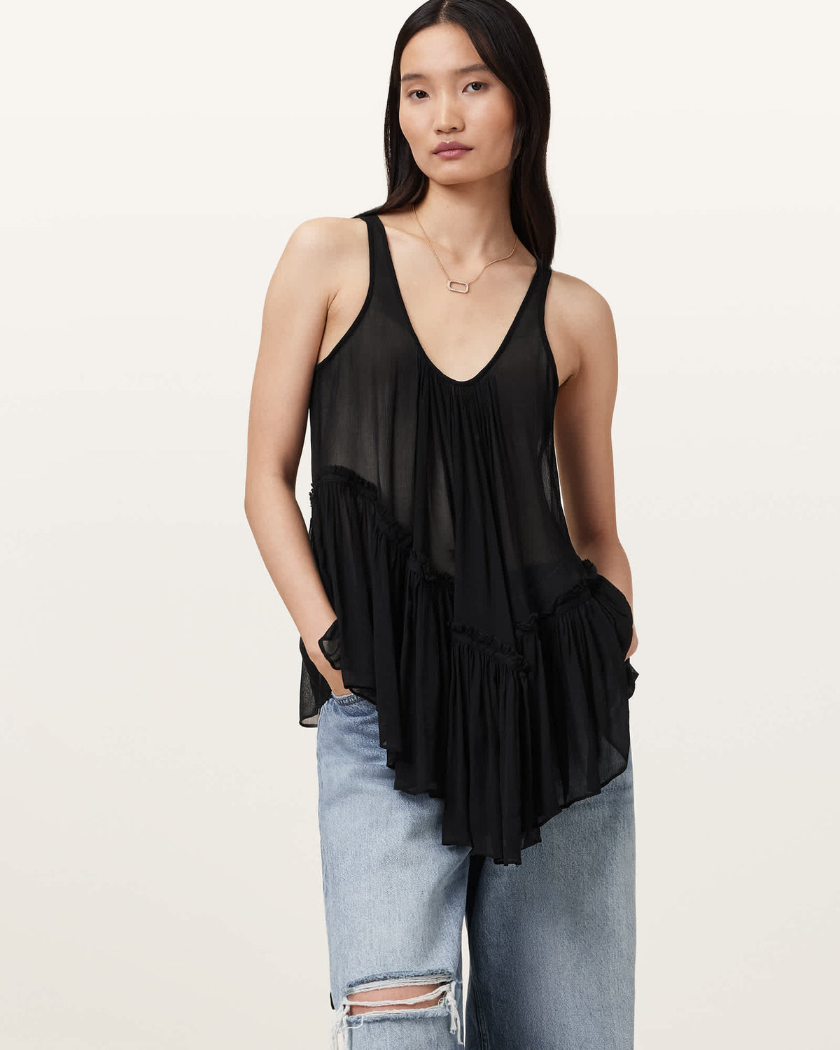 Rach Tiered Sheer Top Black
