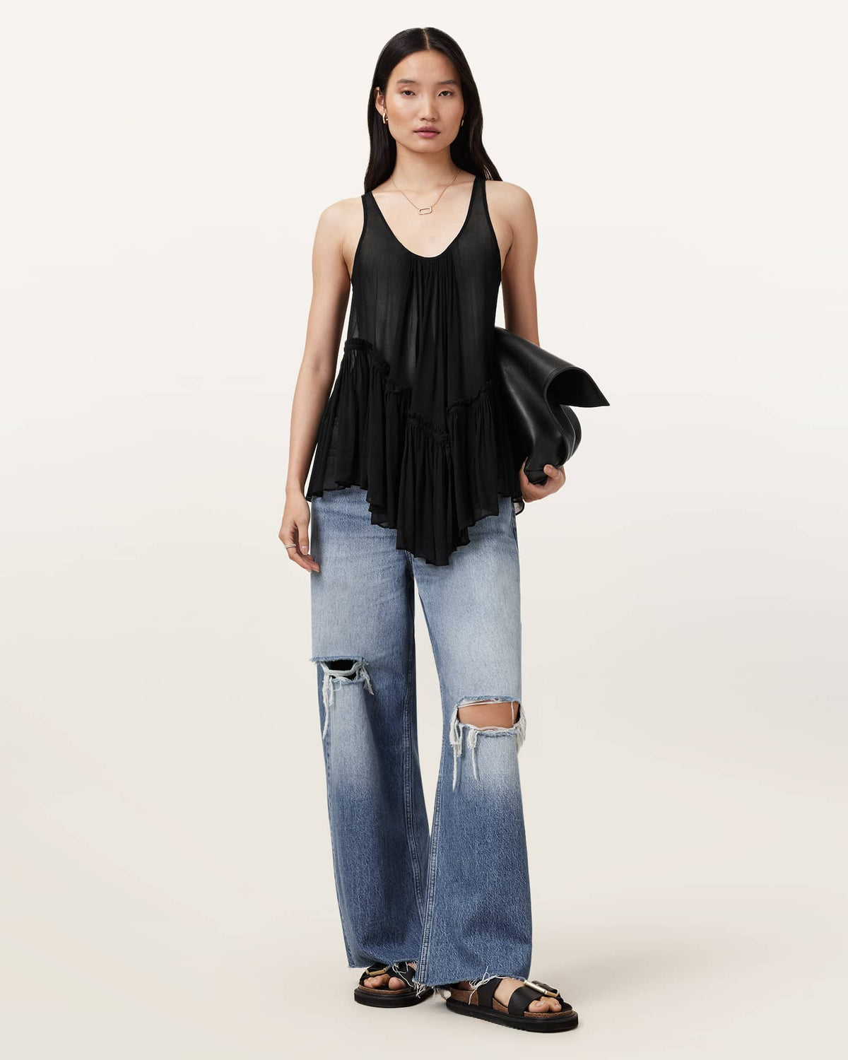 Rach Tiered Sheer Top Black