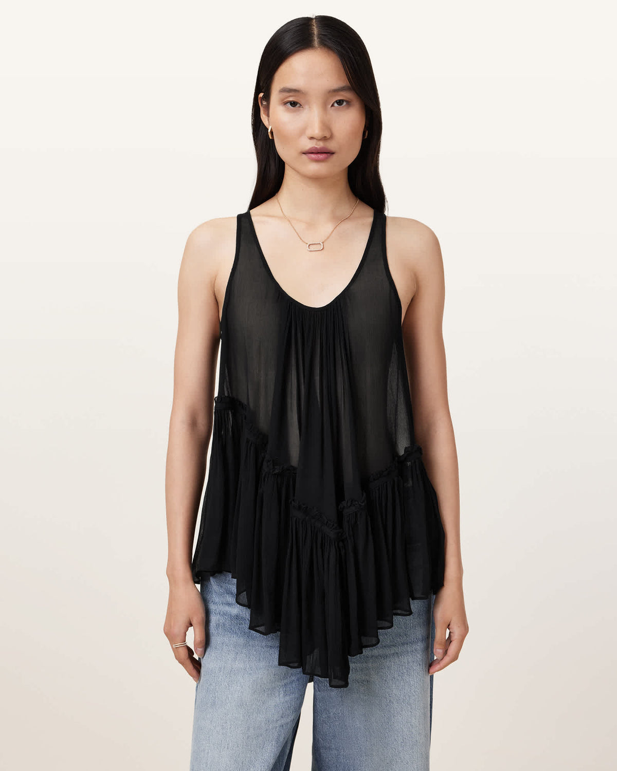 Rach Tiered Sheer Top Black
