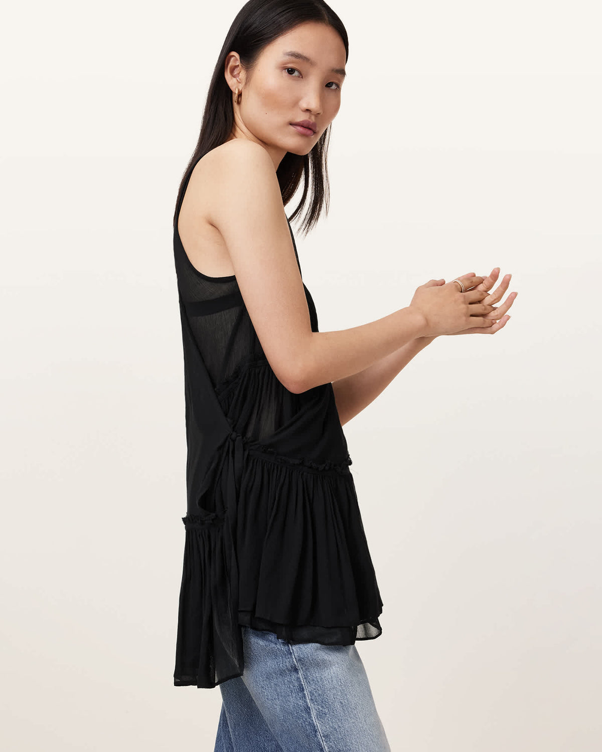Rach Tiered Sheer Top Black
