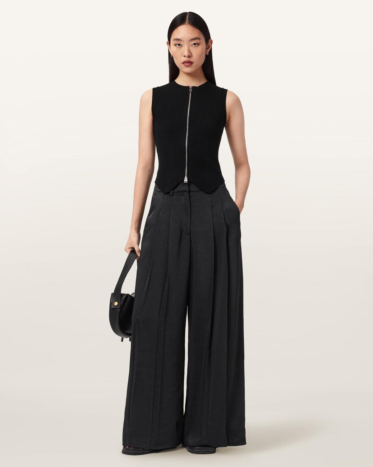 Poppy Satin Straight Leg Trousers Black